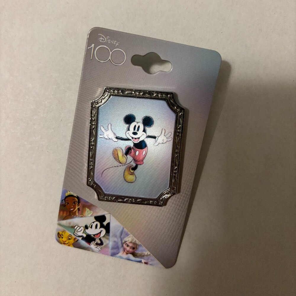 Disney 100 Mickey Mouse Lenticular Pin Sketch Framed Portrait Pin Authentic New